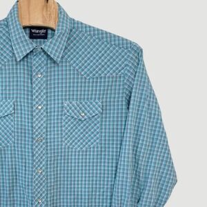 Wrangler Western Shirt Mens XXL Blue Plaid Pearl Snap Long‎ Sleeve Cowboy